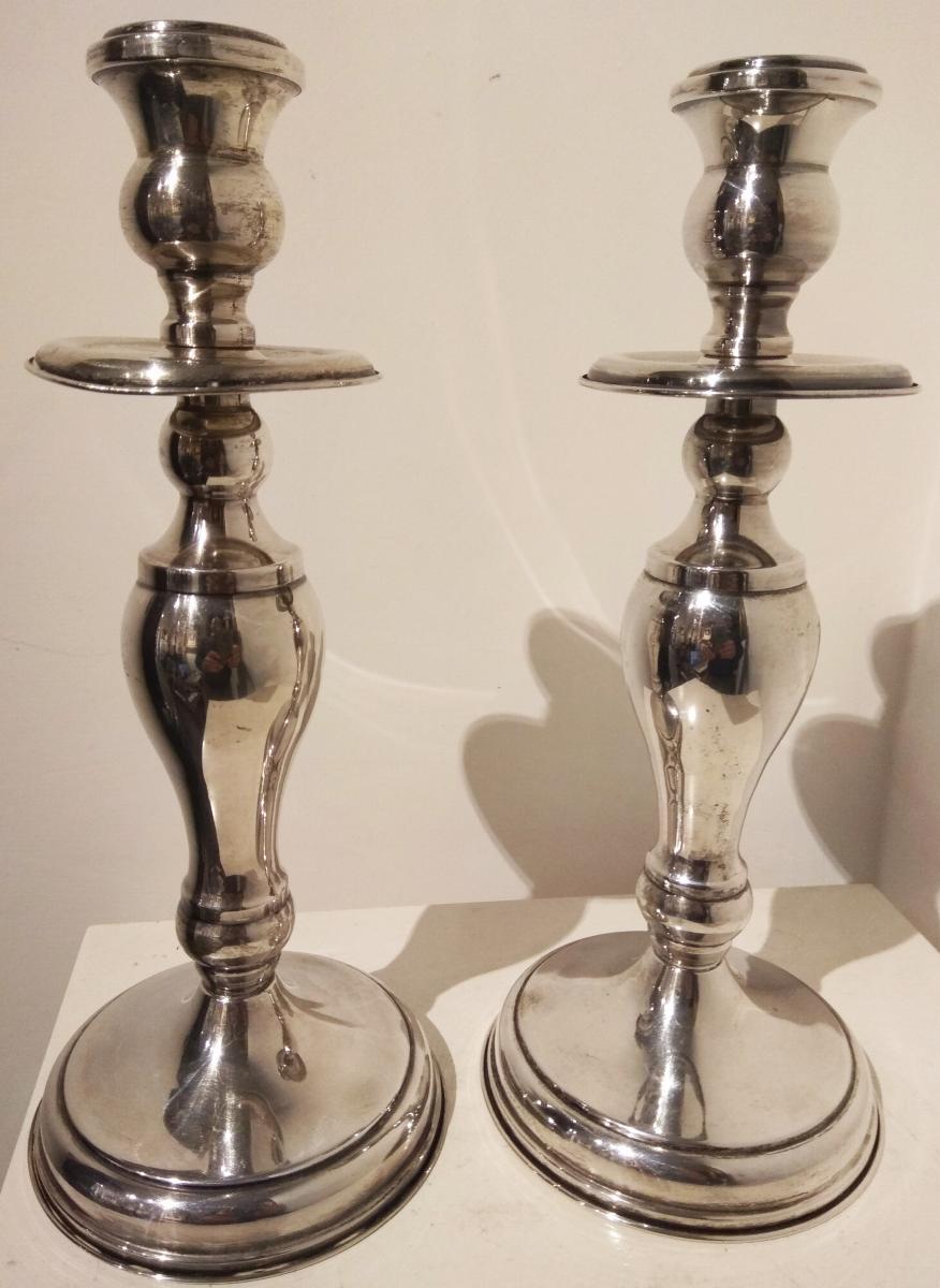 Pair Of Candlesticks In Silver, 20th Century