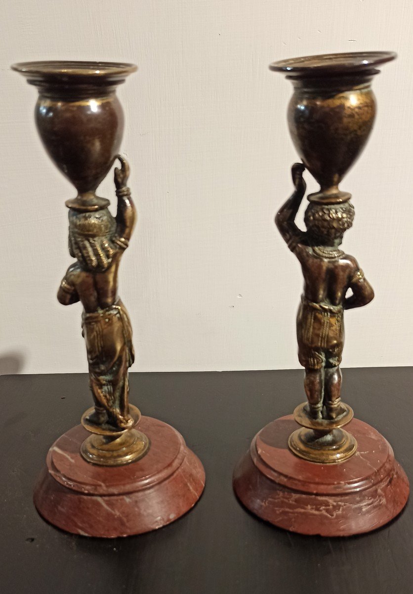 Pair Of Candlesticks In Gilt And Patinated Bronze-photo-1