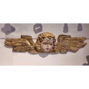  Angel Head In Lacquered And Gilded Wood