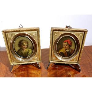 Pair Of Miniatures Painted On Copper