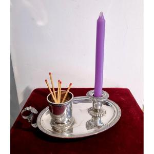Bougeoir En Argent Avec Porte-allumettes