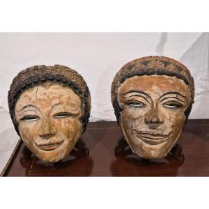 Pair Of Polychrome Wooden Masks