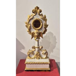 Ostensoir en bois laqué et doré, reliquaire de saint François d'Assise