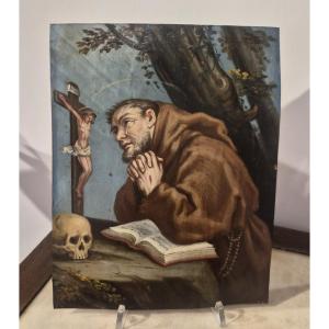 Saint François d'Assise, peinture sur cuivre