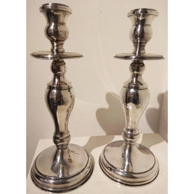 Pair Of Candlesticks In Silver, 20th Century