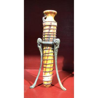 Grand Tour, (egypt, Ancient Greece, Syria, Rome) Blown Murano Glass Vase With Phenic Decor