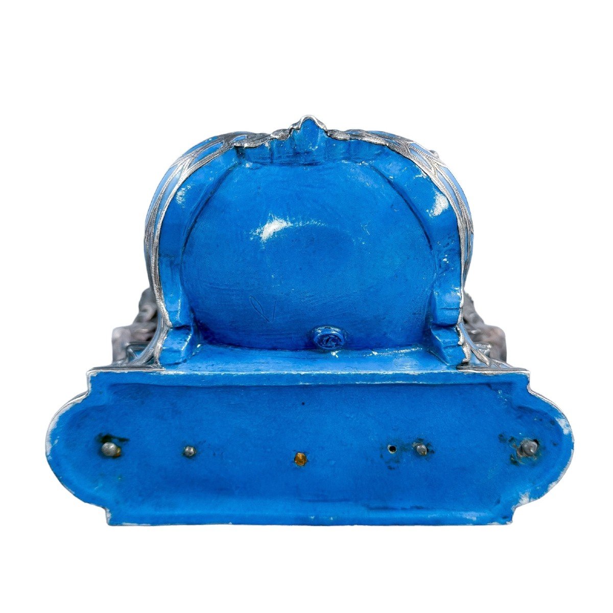 19th Century French Silver Deposit Blue Ground Porcelain Dressing Mirror By Jean Gille-photo-3