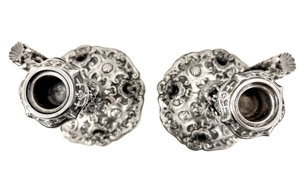 Hanau - Paire Chandeliers Figuratifs De Style Renaissance Avec Pan, Chérubins Et Musiciens-photo-2