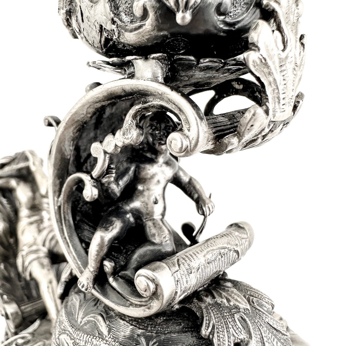 Hanau - Paire Chandeliers Figuratifs De Style Renaissance Avec Pan, Chérubins Et Musiciens-photo-7