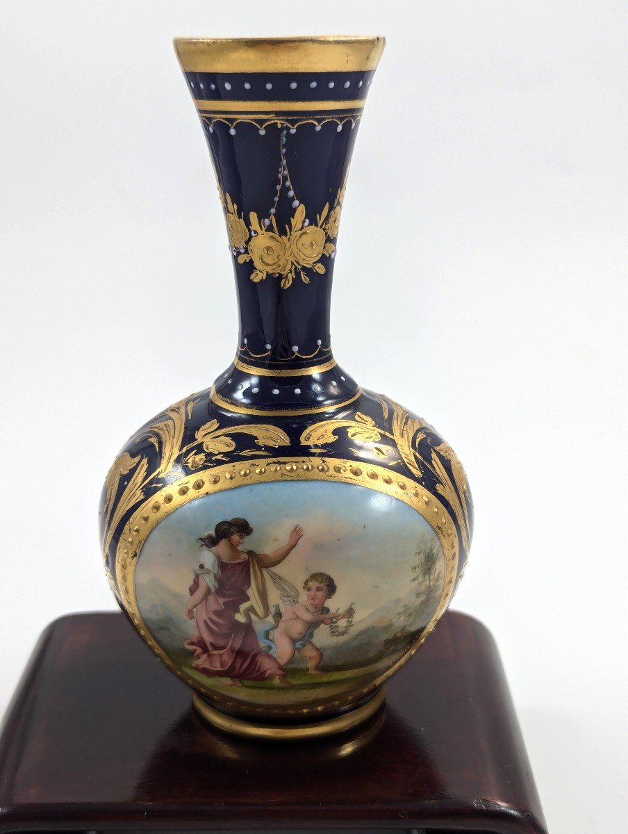 Antique Beehive  Royal Vienna Porcelain Cobalt Blue Vase, C. 1820-1827-photo-2