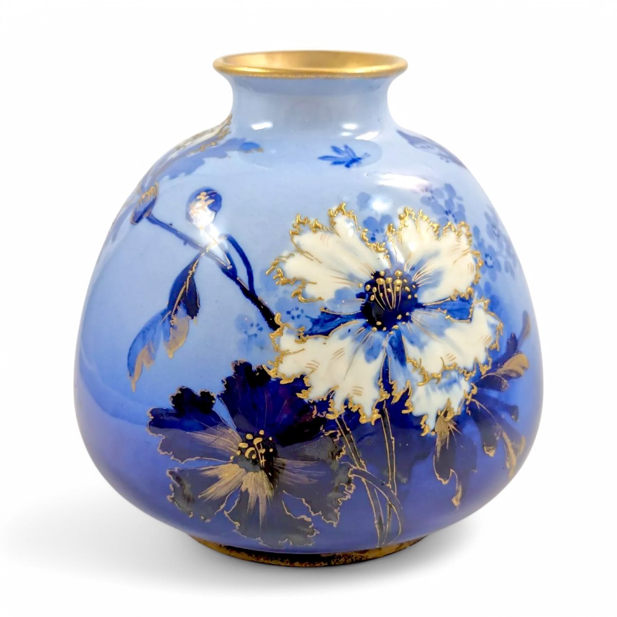 Vase Ancien En Porcelaine Bleue d'Ernst Wahliss, Vienne, Vers 1894-1900-photo-3