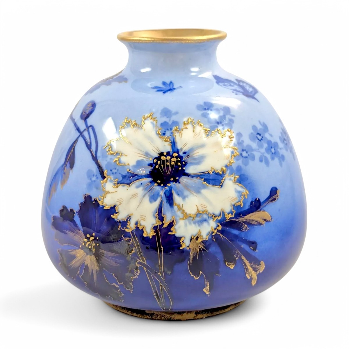 Vase Ancien En Porcelaine Bleue d'Ernst Wahliss, Vienne, Vers 1894-1900