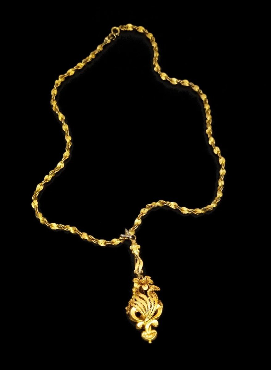 Pendentif De Lustre En Or Pinchbeck Des Années 1820 Décoré De Cannetille Et De Filigrane-photo-2