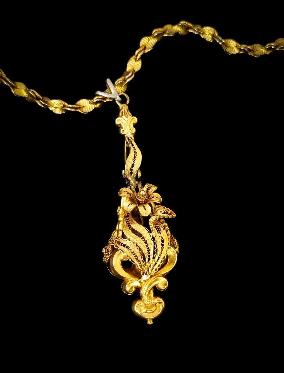 Pendentif De Lustre En Or Pinchbeck Des Années 1820 Décoré De Cannetille Et De Filigrane-photo-3