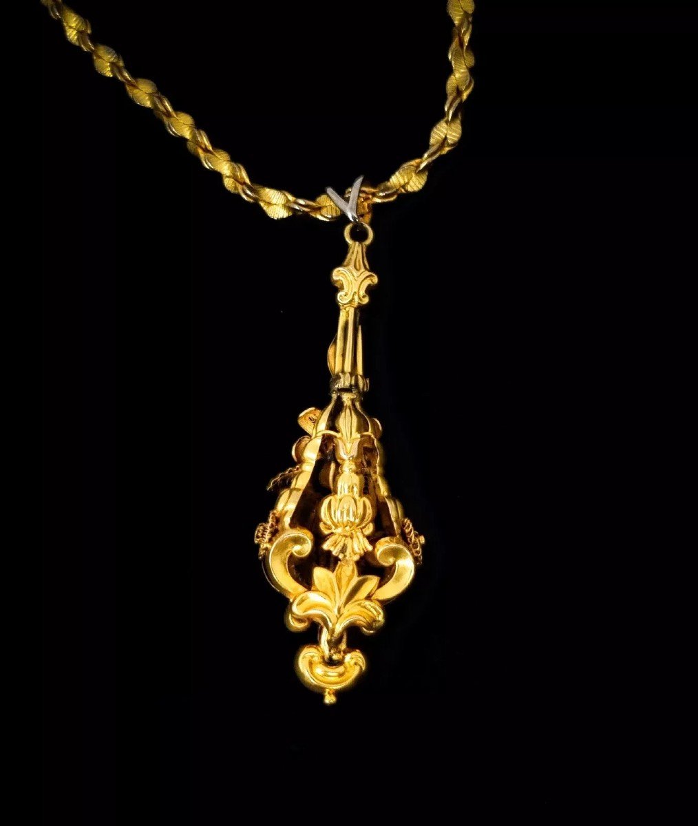 Pendentif De Lustre En Or Pinchbeck Des Années 1820 Décoré De Cannetille Et De Filigrane-photo-4