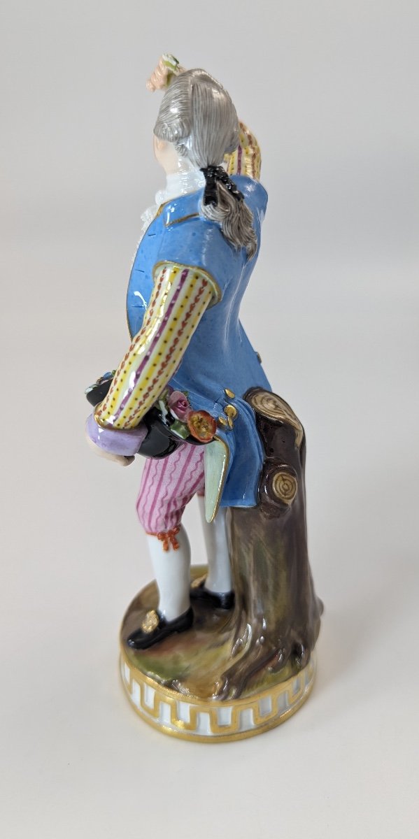 Antique Meissen Porcelain Statuette "man With A Bouquet Of Flowers" C. 1850-photo-3