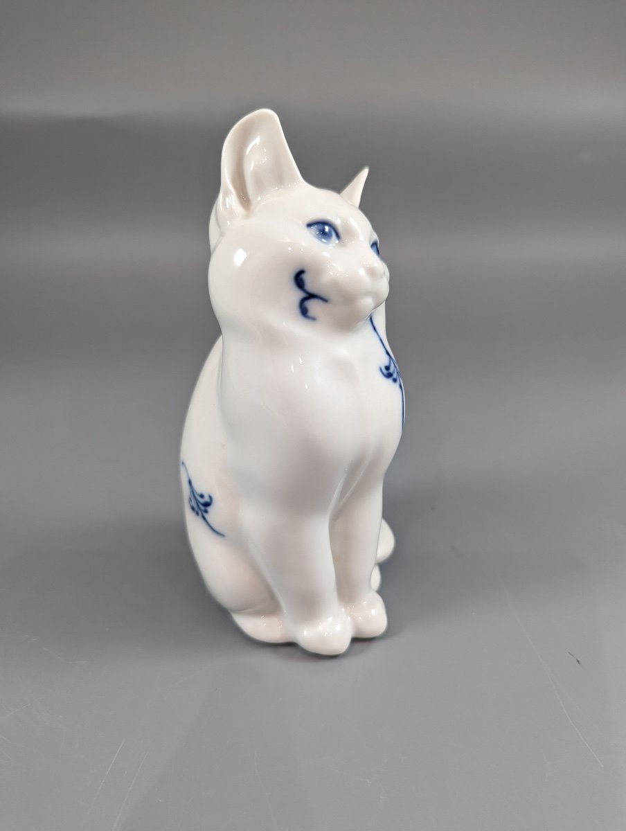 Figurine En Porcelaine Royal Copenhagen Chat Assis "musselmalet" Bleu-photo-3