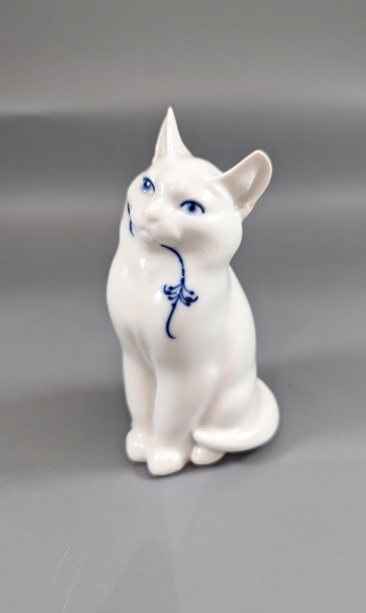 Figurine En Porcelaine Royal Copenhagen Chat Assis "musselmalet" Bleu-photo-5