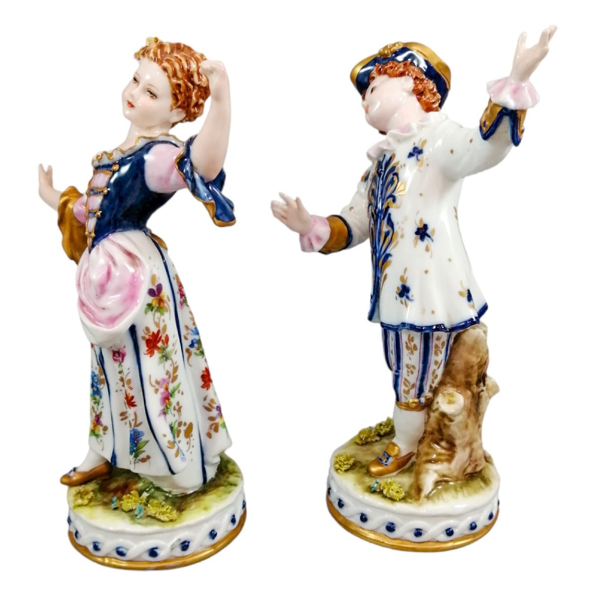 Figurines En Porcelaine Vintage Capodimonte Tiche Galletti : Dame Et Cavalier De La Régence-photo-3