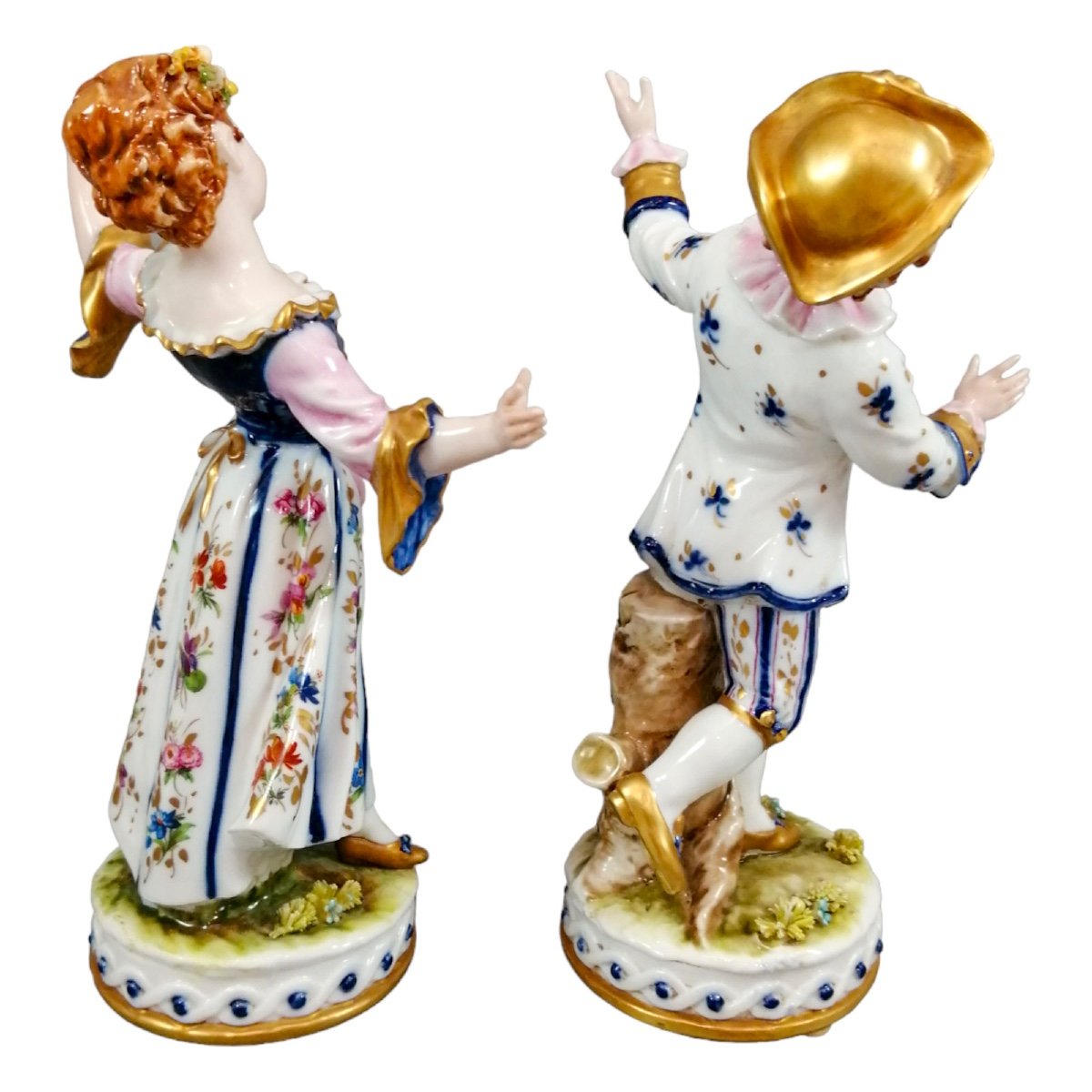 Figurines En Porcelaine Vintage Capodimonte Tiche Galletti : Dame Et Cavalier De La Régence-photo-2