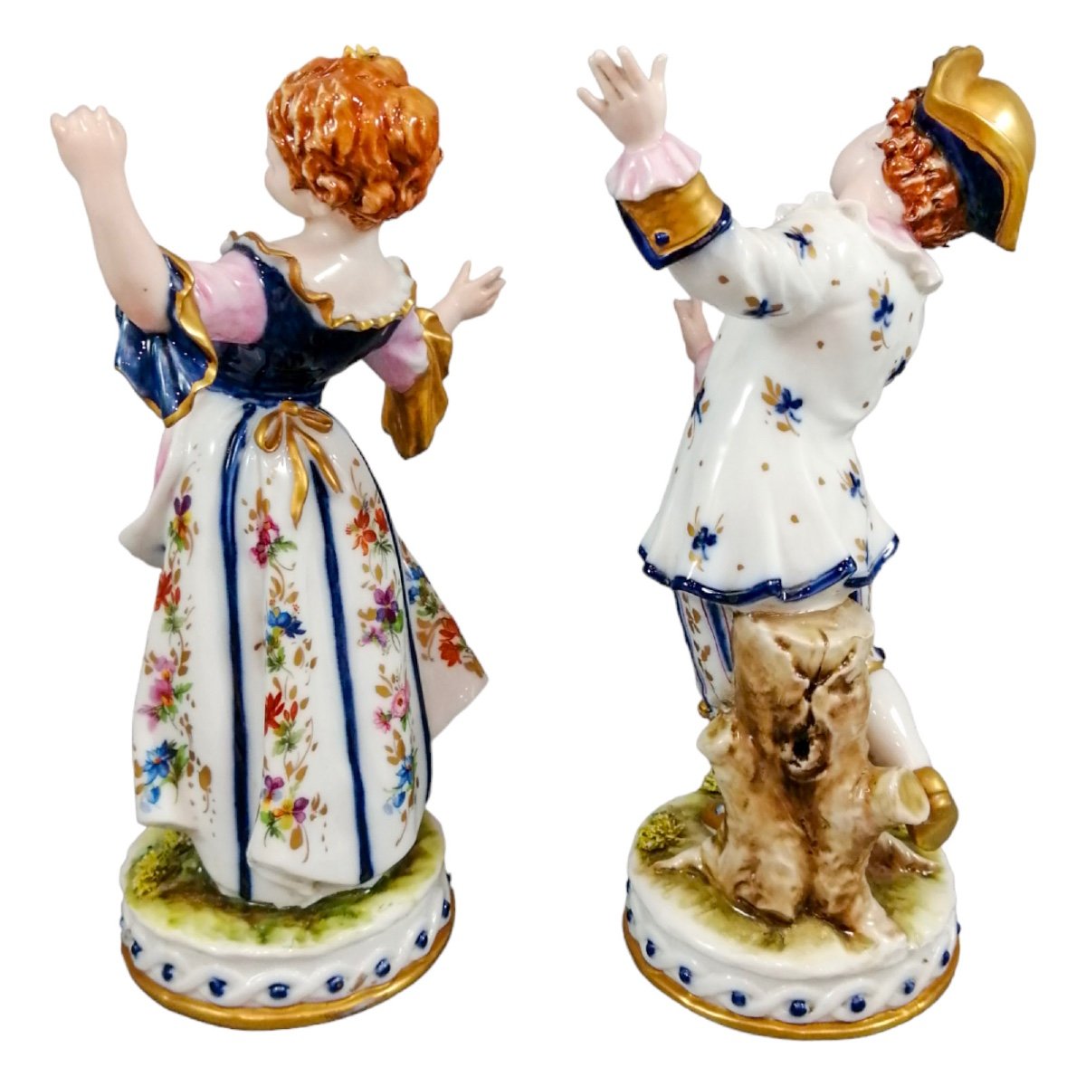 Figurines En Porcelaine Vintage Capodimonte Tiche Galletti : Dame Et Cavalier De La Régence-photo-3