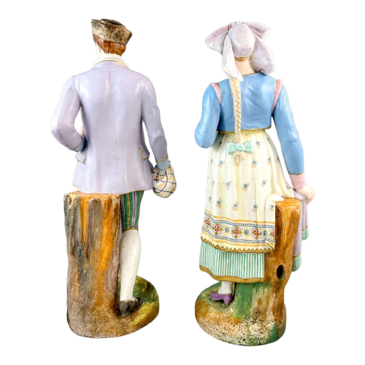 Ancienne Paire De Jeunes Homme Et Femme En Porcelaine De Limoges Louis Philippe Vers 1870-photo-3