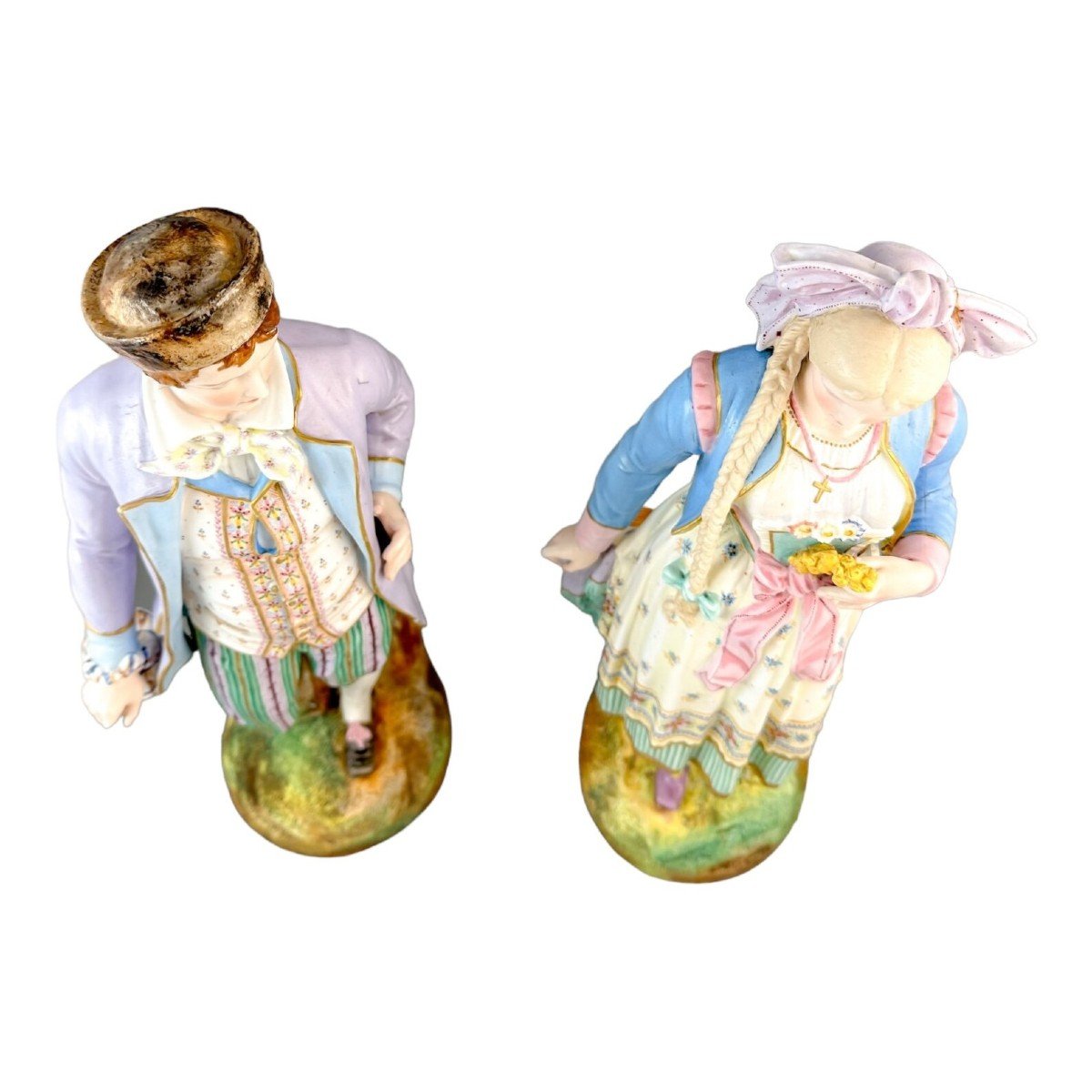 Ancienne Paire De Jeunes Homme Et Femme En Porcelaine De Limoges Louis Philippe Vers 1870-photo-1