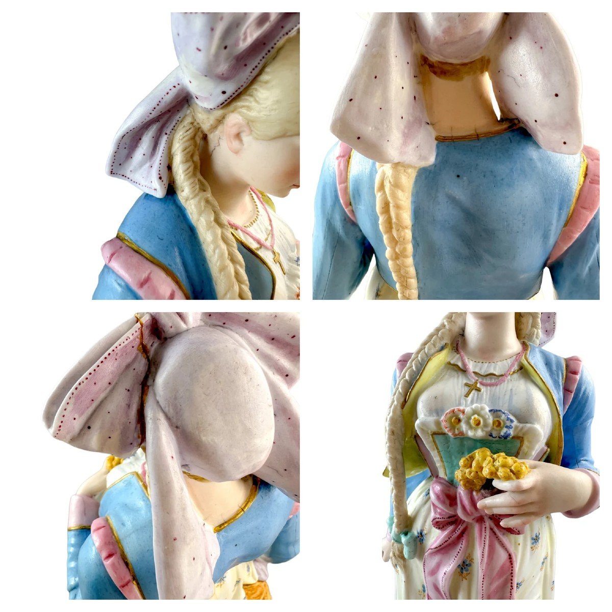 Ancienne Paire De Jeunes Homme Et Femme En Porcelaine De Limoges Louis Philippe Vers 1870-photo-4