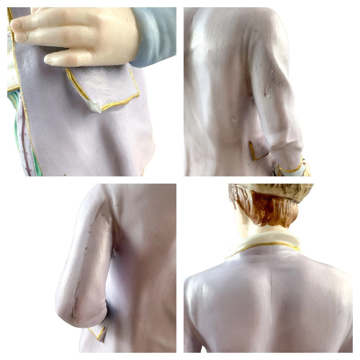 Ancienne Paire De Jeunes Homme Et Femme En Porcelaine De Limoges Louis Philippe Vers 1870-photo-8