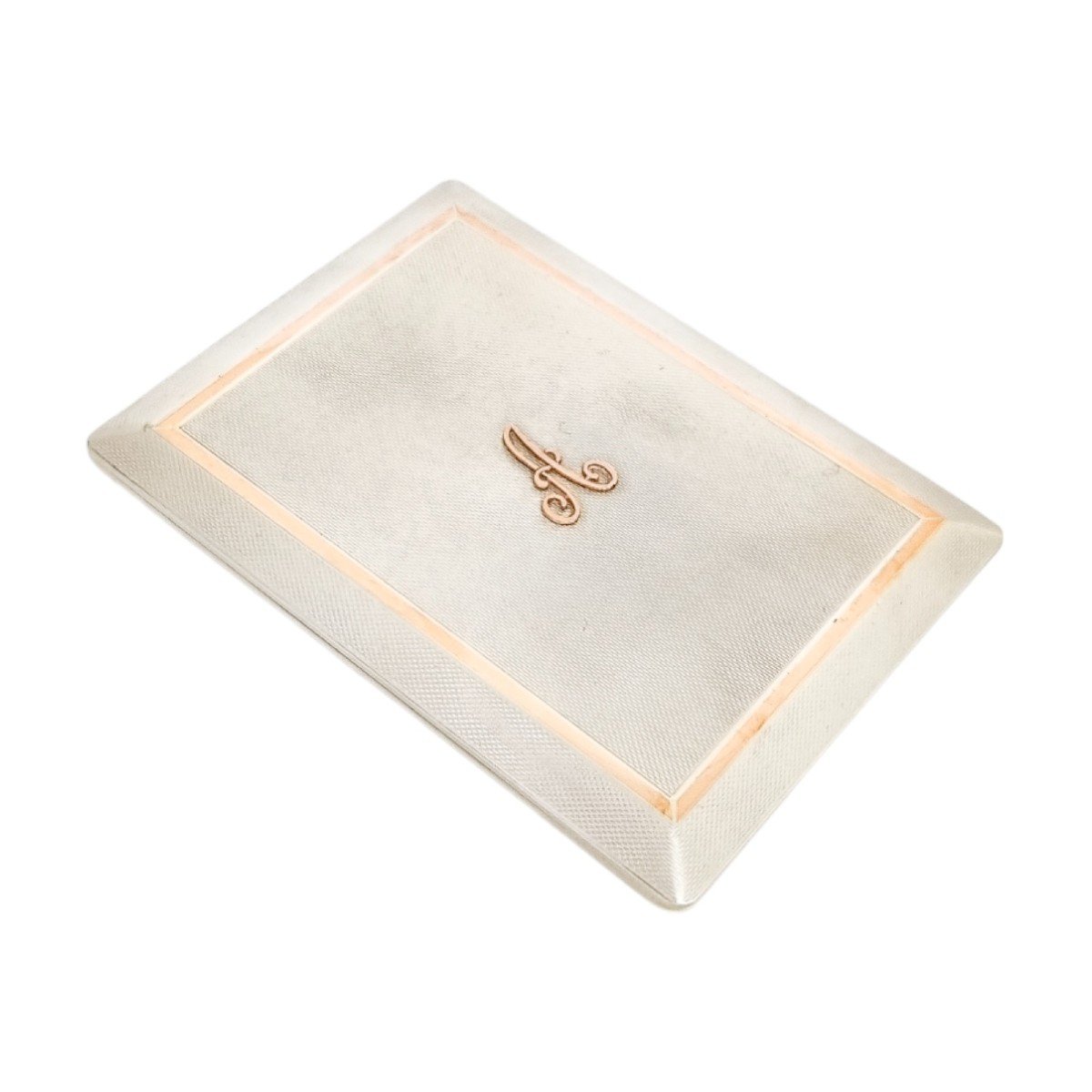 Vintage Sterling Silver Cigarette Case And Powder Compact With 9ct Gold Bands And Letter "a"-photo-2