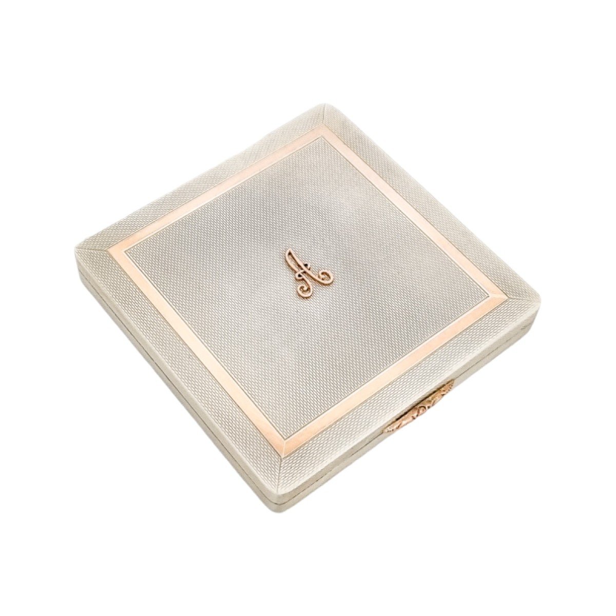 Vintage Sterling Silver Cigarette Case And Powder Compact With 9ct Gold Bands And Letter "a"-photo-4