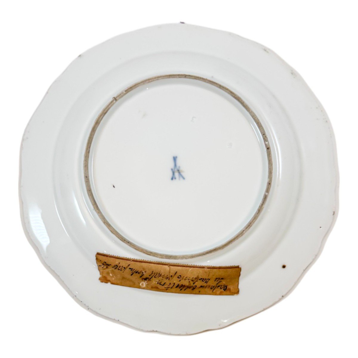 Antique 19th Century Meissen Porcelain Bird And Insect Design Plate With Gilt Scalloped Rim-photo-3