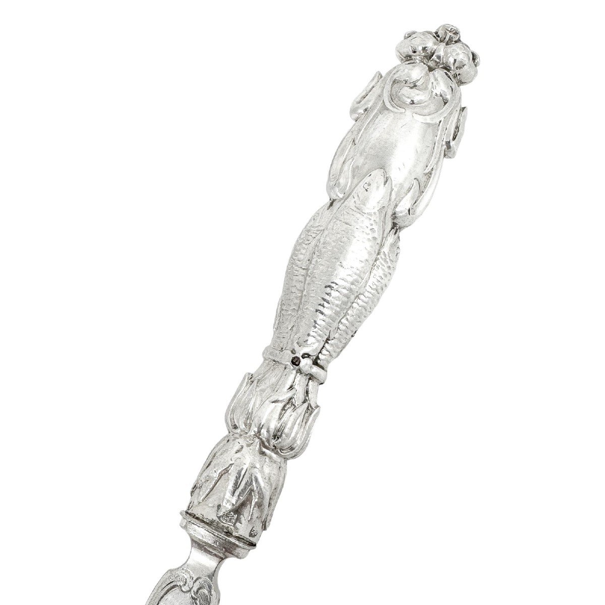 Antique Mid-victorian Sterling Silver Fish Server Set Embossed With Renaissance Sea Monsters-photo-2