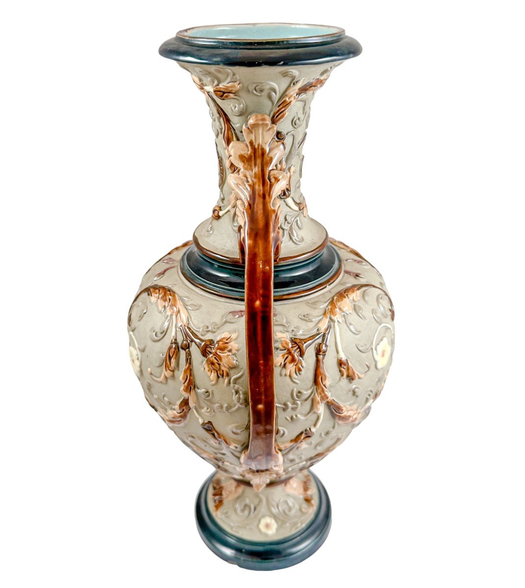 Vase à Deux Mains En Faïence De Style Art Nouveau De Wilhelm Schiller Et Fils, Visages De Démon-photo-2