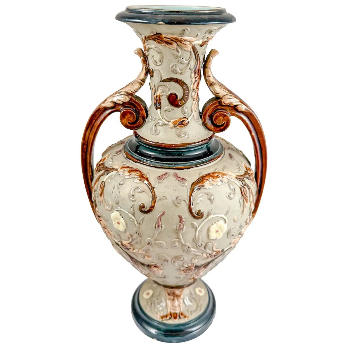 Vase à Deux Mains En Faïence De Style Art Nouveau De Wilhelm Schiller Et Fils, Visages De Démon-photo-3