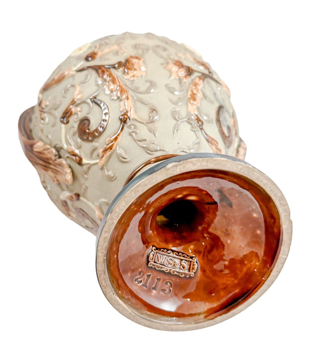 Vase à Deux Mains En Faïence De Style Art Nouveau De Wilhelm Schiller Et Fils, Visages De Démon-photo-4