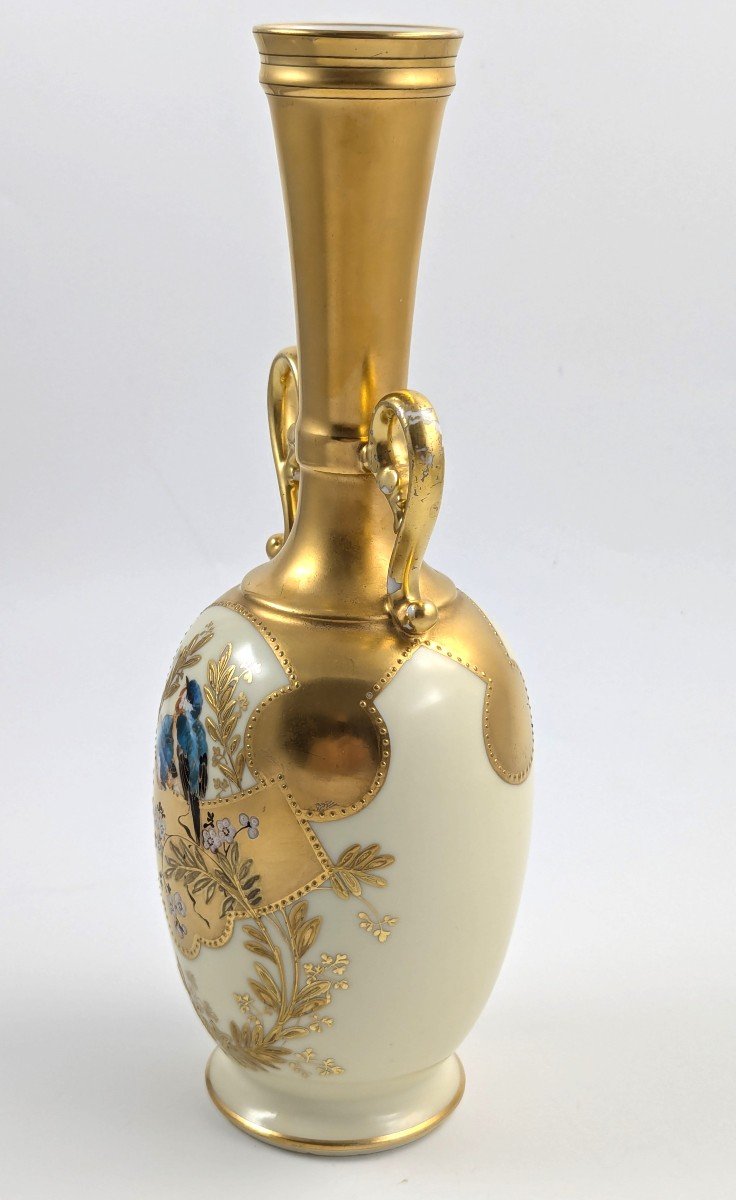 Vase Ancien En Porcelaine Dorée De Martial Redon, Limoges, Vers 1882-photo-2