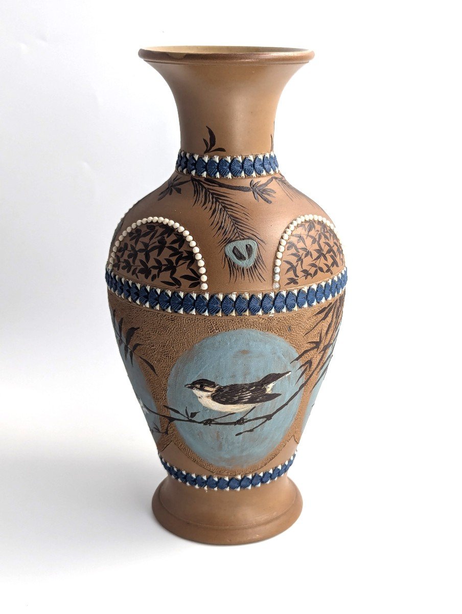 Antique Doulton Lambeth Florence Barlow Vase, Circa 1882-photo-4