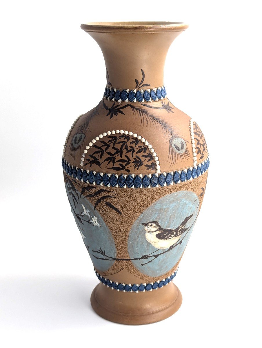 Antique Doulton Lambeth Florence Barlow Vase, Circa 1882-photo-3