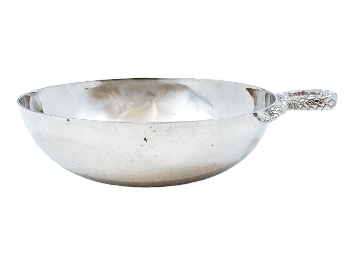 Elizabeth II Sterling Silver Wine Taster / Sommelier Cup With Twin Serpent Handle-photo-4