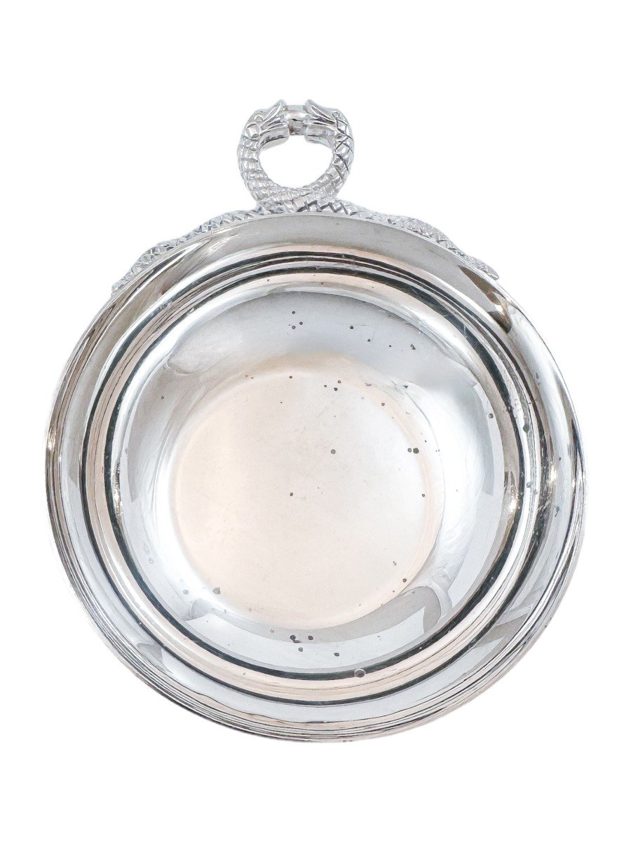 Elizabeth II Sterling Silver Wine Taster / Sommelier Cup With Twin Serpent Handle-photo-7