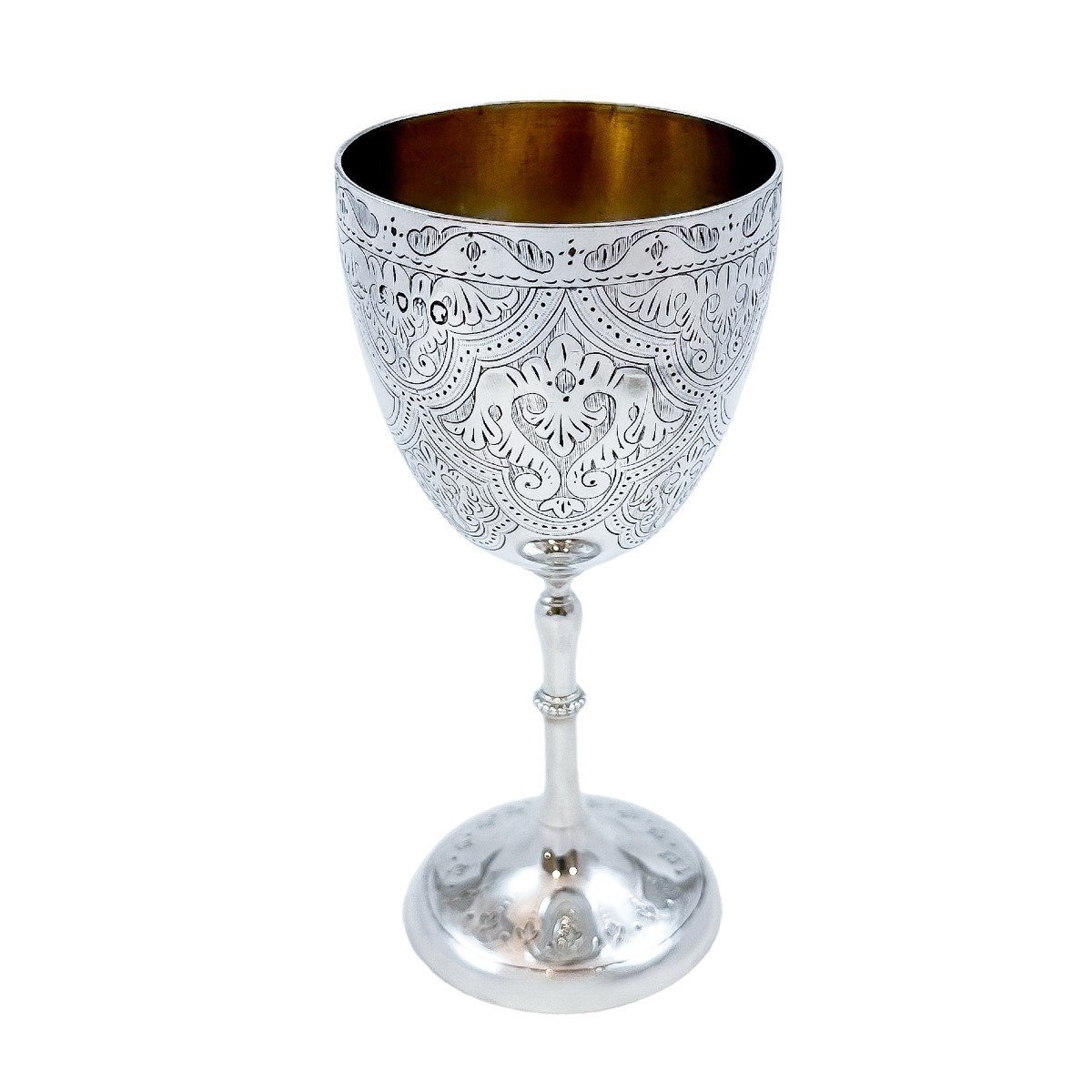 Antique Mid-victorian Sterling Silver Chalice Goblet With Arabesque Motif, Inscribed "suzanne"-photo-4