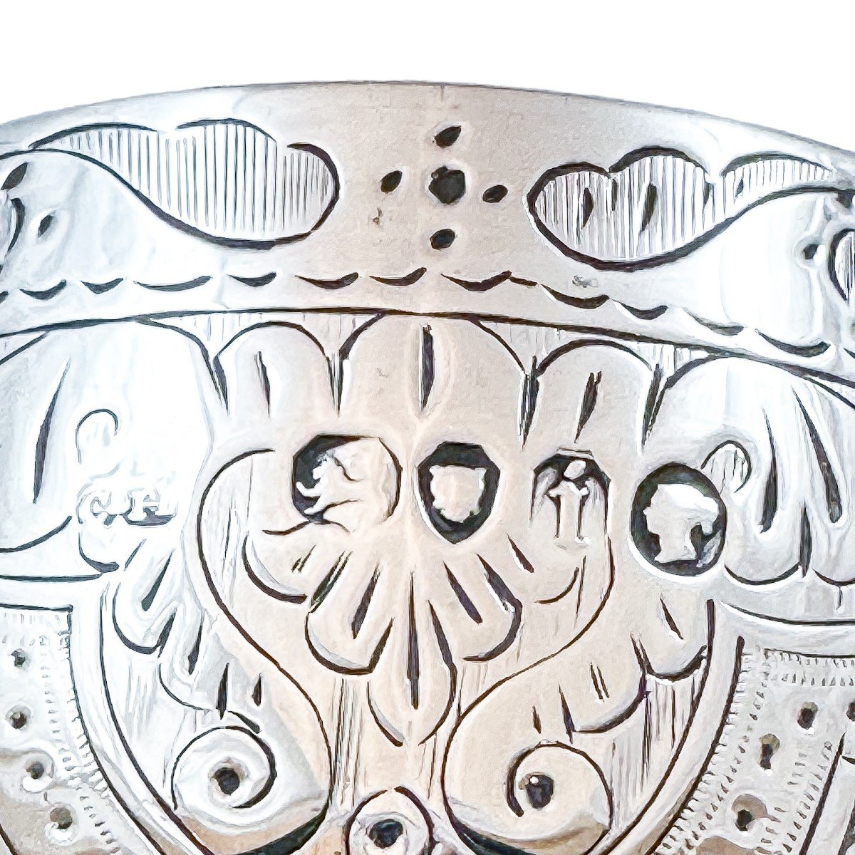 Antique Mid-victorian Sterling Silver Chalice Goblet With Arabesque Motif, Inscribed "suzanne"-photo-4