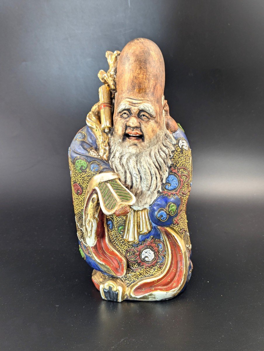 Antique Porcelain Figurine Of The God Of Wisdom, Satsuma, Japan, Edo Period (1603-1868)