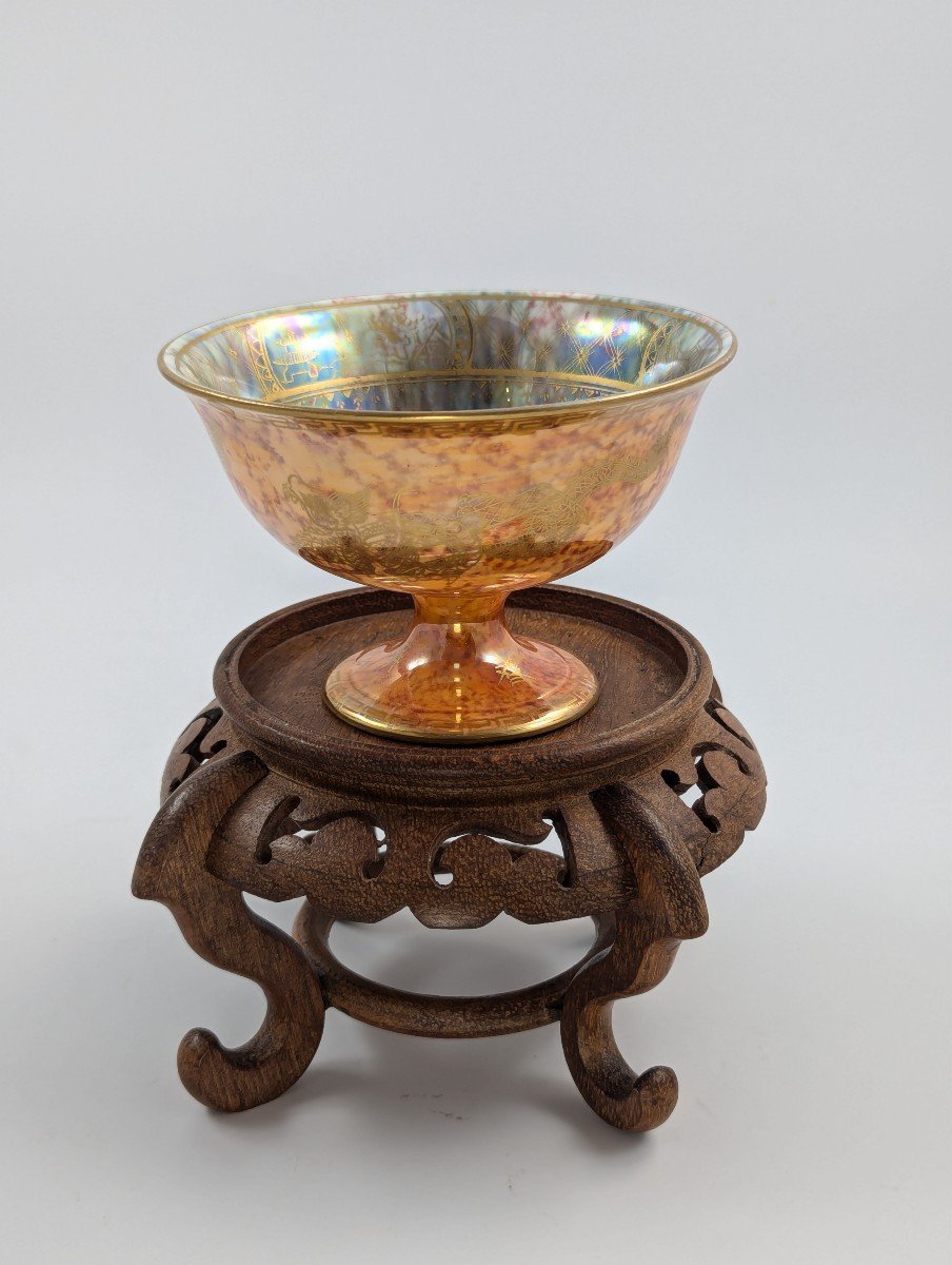 Daisy Makeig-jones Mottled Orange Lustre Footed Bowl, Wedgwood, C. 1915-photo-4