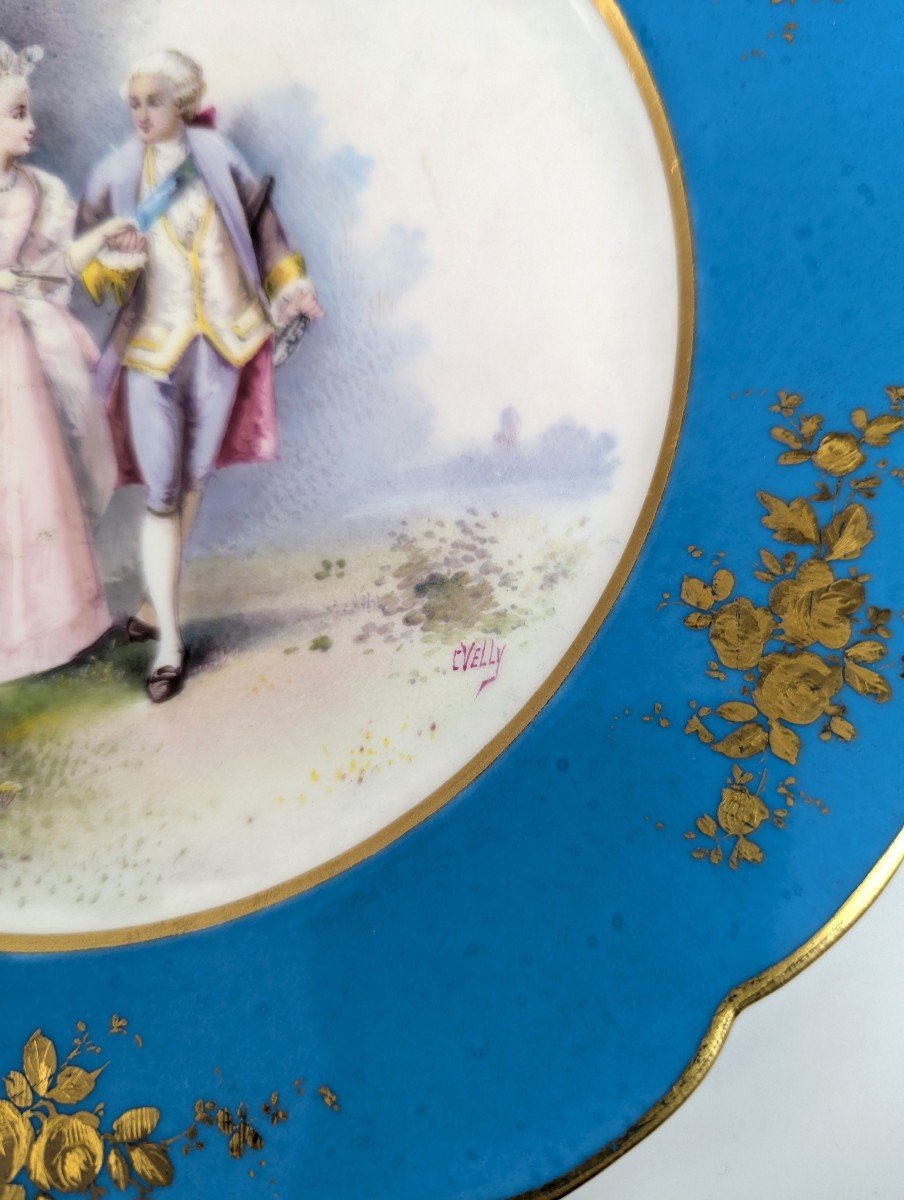 Ancienne Assiette En Porcelaine De Cabinet Peinte à La Main, Style Sèvres, Milieu Du 19e Siècle-photo-3