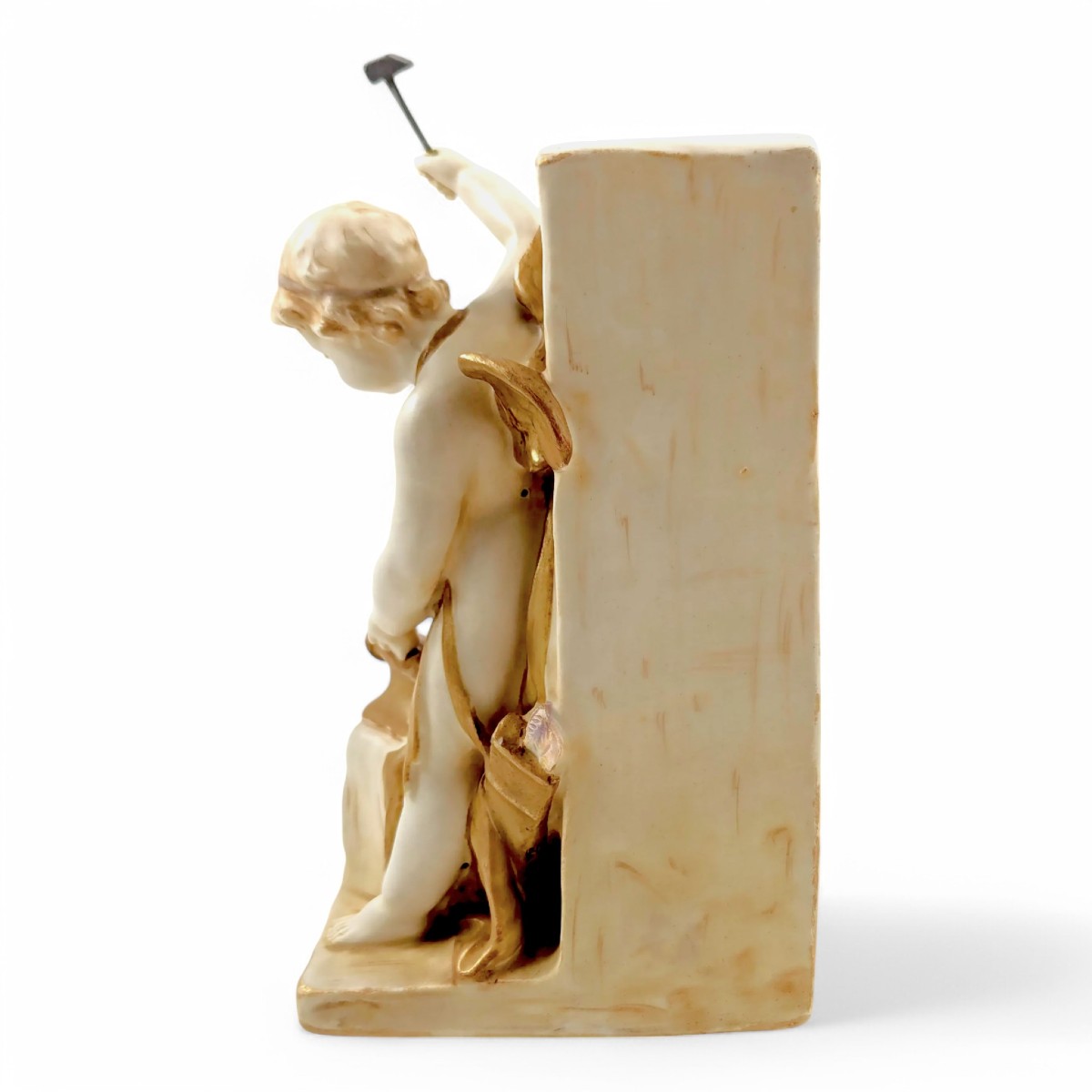 Porcelain Figure Of Cupid As A Blacksmith, Wahliss Teplitz Turn Vienna, Hand-painted And Gilded-photo-3