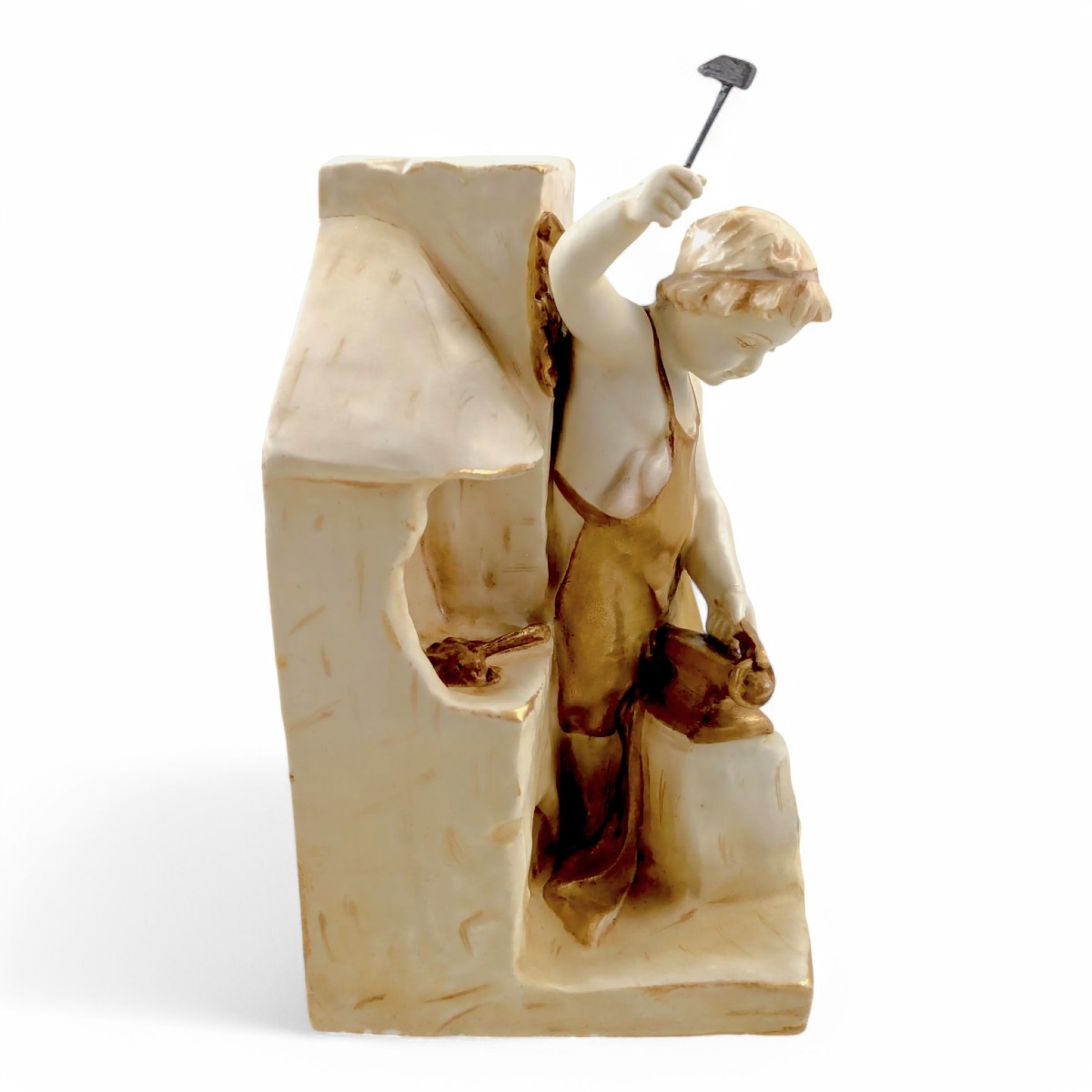 Porcelain Figure Of Cupid As A Blacksmith, Wahliss Teplitz Turn Vienna, Hand-painted And Gilded-photo-4