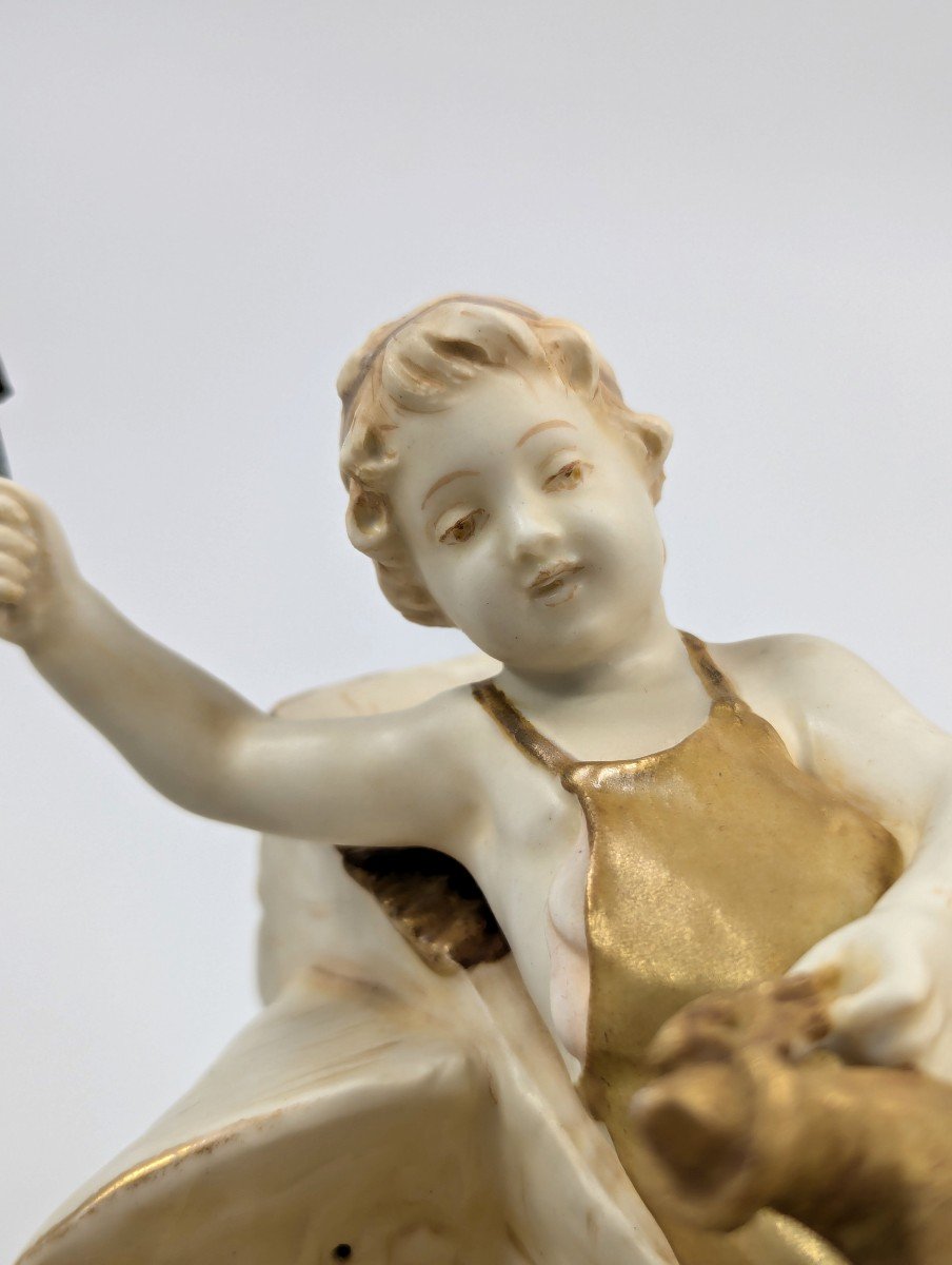 Porcelain Figure Of Cupid As A Blacksmith, Wahliss Teplitz Turn Vienna, Hand-painted And Gilded-photo-5