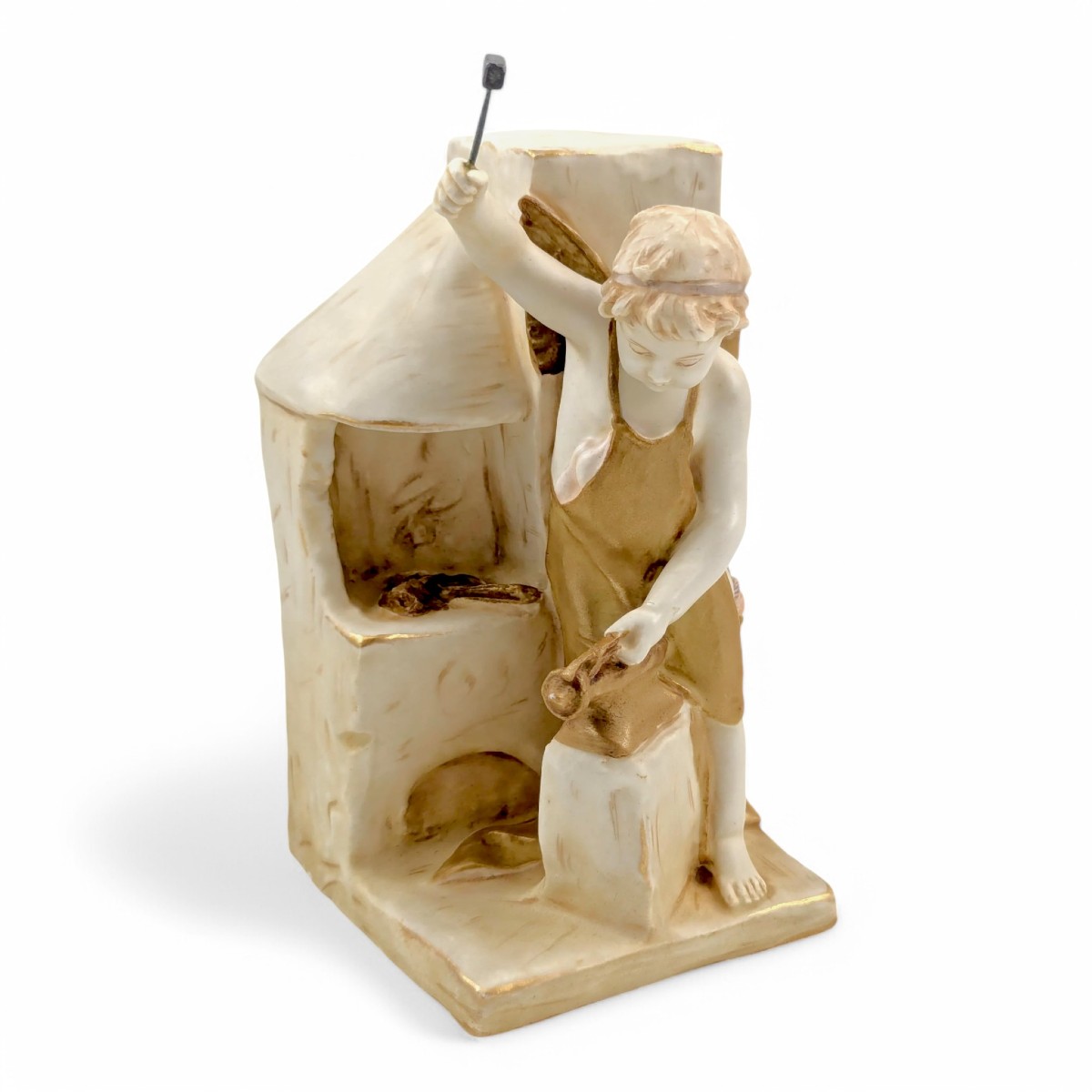 Porcelain Figure Of Cupid As A Blacksmith, Wahliss Teplitz Turn Vienna, Hand-painted And Gilded